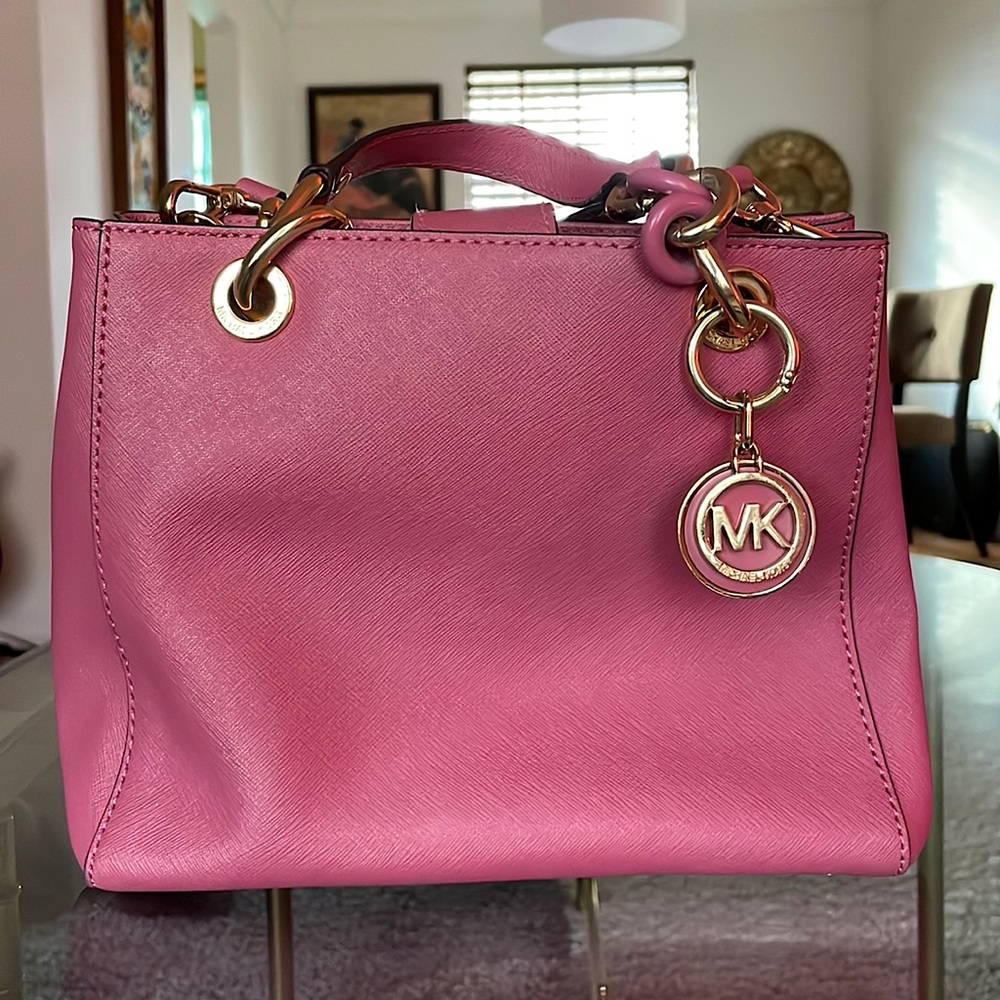 Michael Kors Leather Handbag in Coral w/ Gold Accents